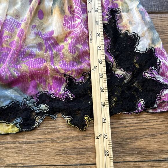 Y2K Mushka Sheer Boho Top Size Small Lace Trim Cinched Waist Flutter Fairycore - Picture 8 of 9